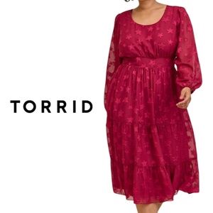 Torrid Star Print Sheer Long Sleeve Tiered Midi Dress – Size 1X